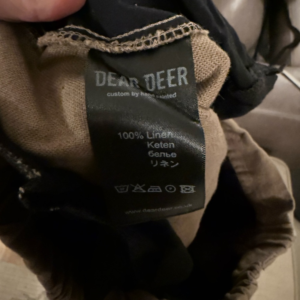 Dear Deer 100% Linen Brown Tapered Cropped Trousers Relaxed Low Rise Pants L - Picture 8 of 11